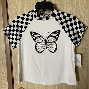 MoaMoa | girl’s butterfly checkered Tee